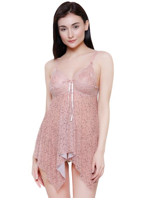 lace detail asymmetric babydoll with g-string - 16314972 - Very Small Image - 1