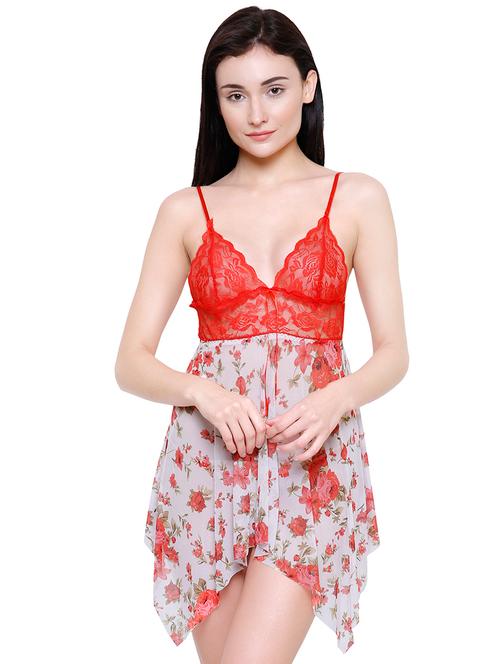 contrast lace floral babydoll with g-string - 16314980 - Very Small Image - 1