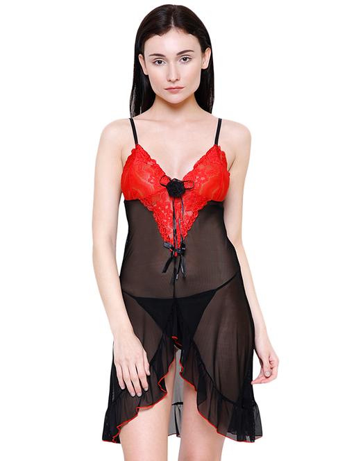 contrast lace asymmetric babydoll with g-string - 16314991 - Very Small Image - 1