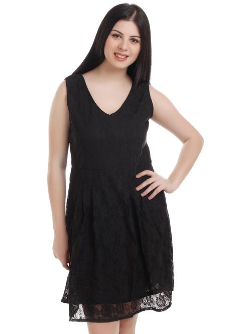v-neck floral laced a-line dress - 16315220 - Very Small Image - 1