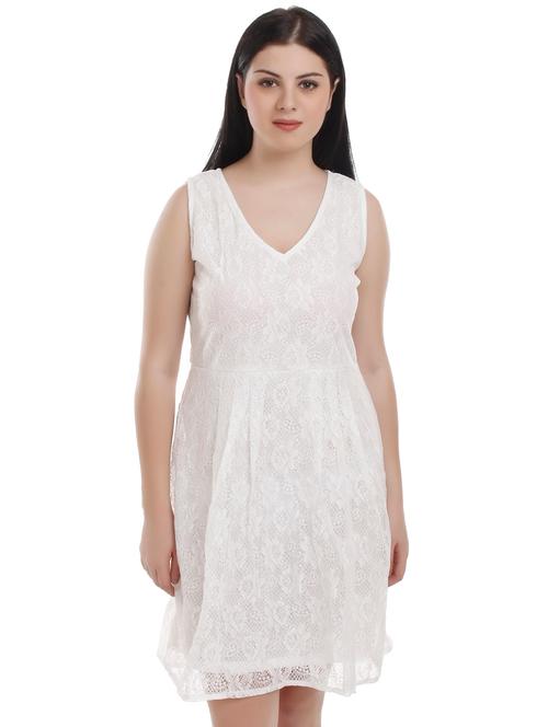 v-neck floral laced a-line dress - 16315223 - Very Small Image - 1