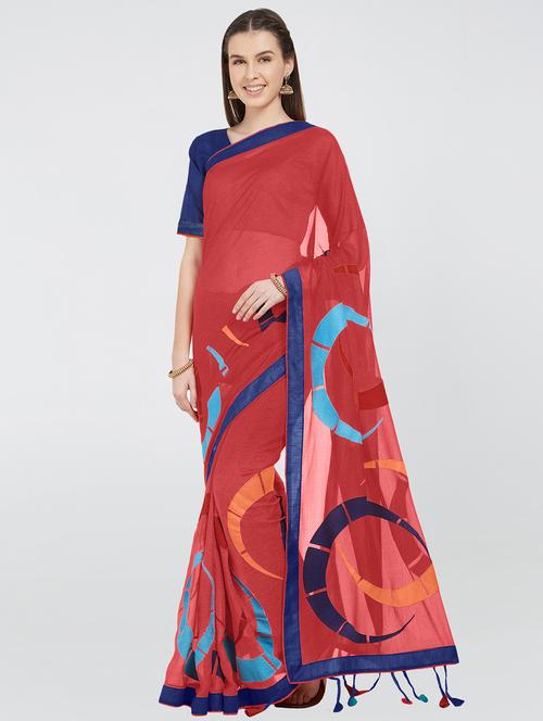 geometrical embroidered saree with blouse - 16315495 - Very Small Image - 1