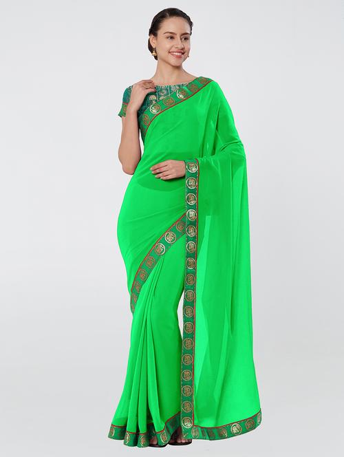 solid lace border saree with blouse - 16315497 - Very Small Image - 1