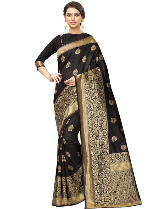 floral zari border banarasi saree with blouse - 16315689 - Very Small Image - 1