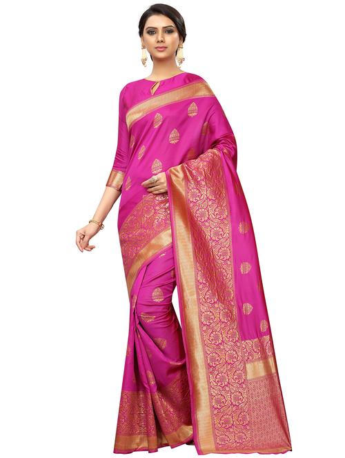 floral zari border banarasi saree with blouse - 16315692 - Very Small Image - 1