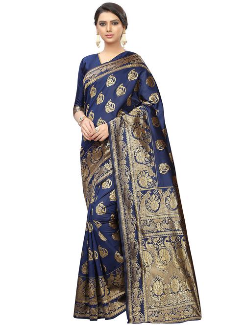 floral zari motif banarasi saree with blouse - 16315693 - Very Small Image - 1