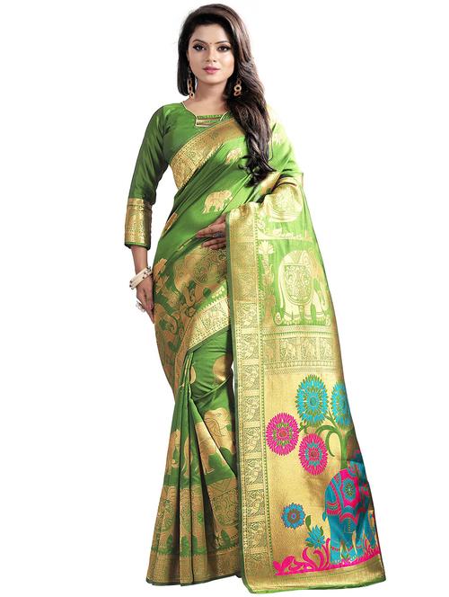 conversational zari motif banarasi saree with blouse - 16315694 - Very Small Image - 1