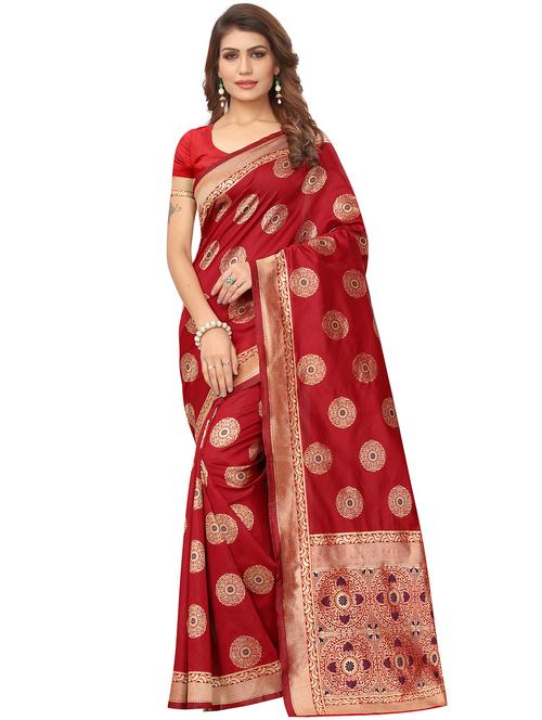 floral zari motif banarasi saree with blouse - 16315706 - Very Small Image - 1