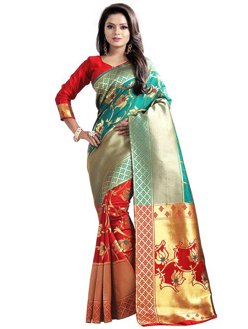 floral zari motif banarasi saree with blouse - 16315707 - Very Small Image - 1