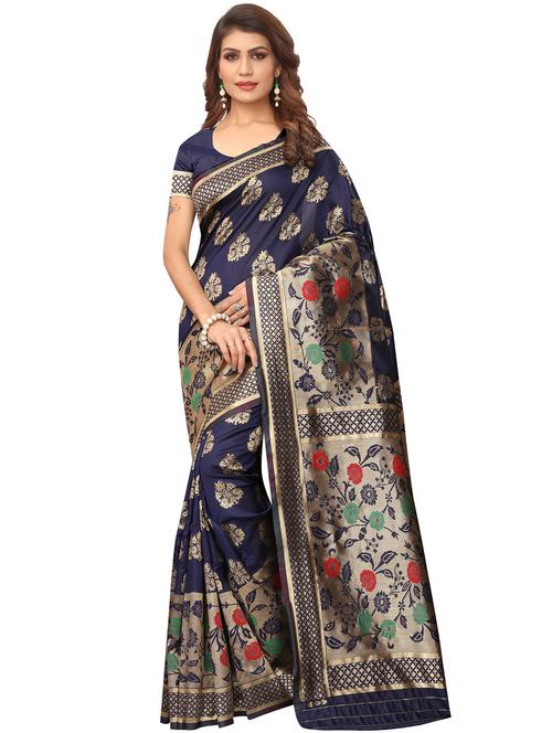 floral zari motif banarasi saree with blouse - 16315709 - Very Small Image - 1