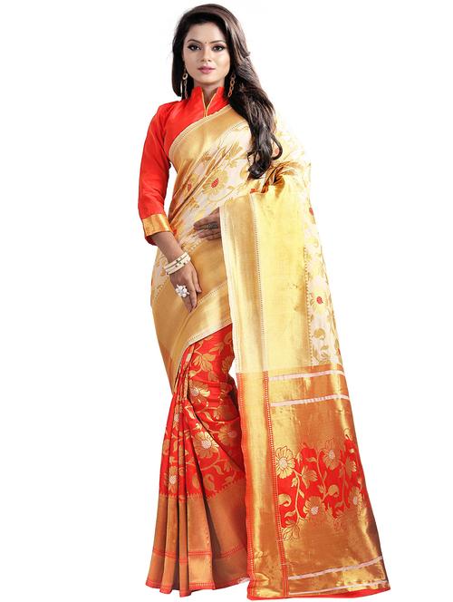 floral zari motif banarasi saree with blouse - 16315715 - Very Small Image - 1