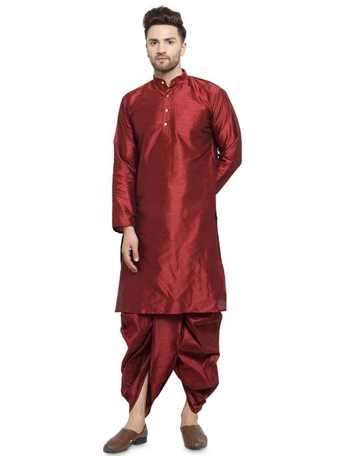 maroon silk blend dhoti kurta set - 16315938 - Very Small Image - 1