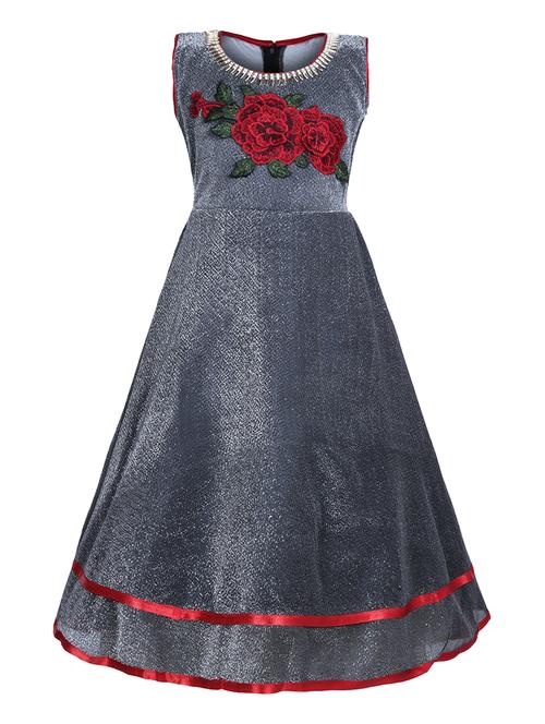 floral applique net party gown - 16315989 - Very Small Image - 1