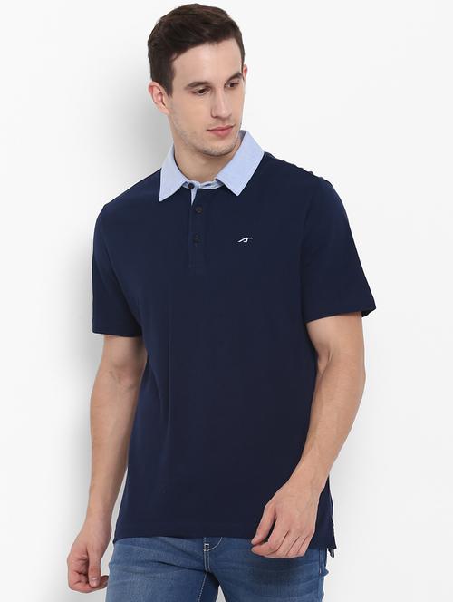 navy blue solid shirt collared t-shirt - 16316615 - Very Small Image - 1