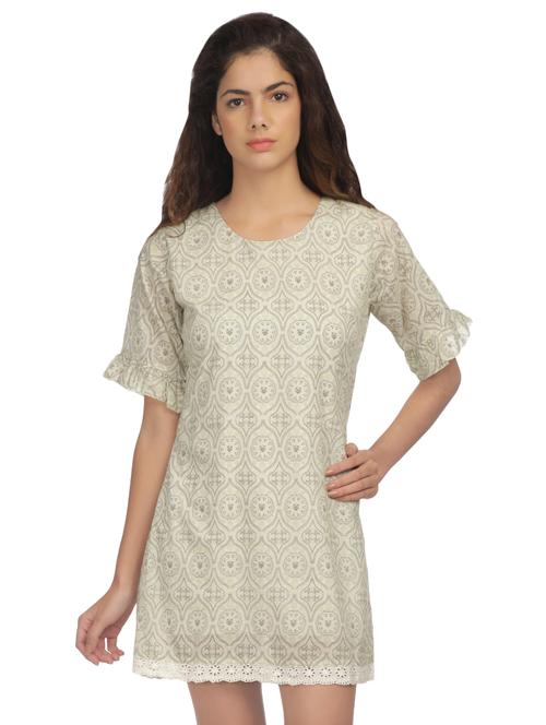 schiffli hem ruffle trim shift dress - 16319217 - Very Small Image - 1