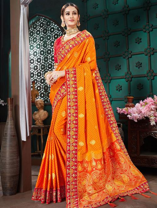 floral zari motif banarasi saree with blouse - 16319316 - Very Small Image - 1