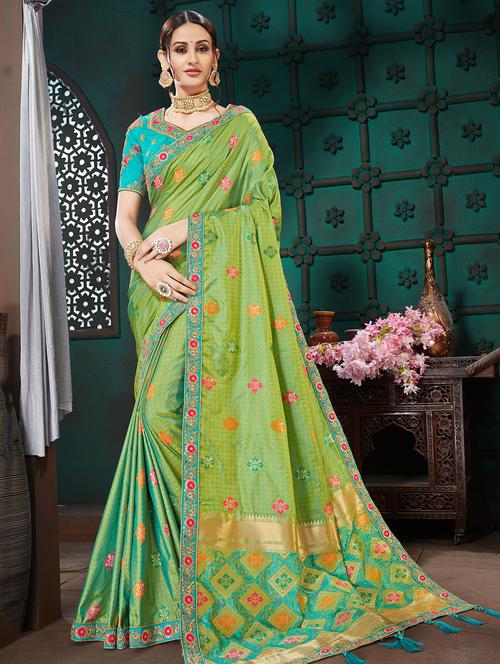 floral zari motif banarasi saree with blouse - 16319317 - Very Small Image - 1