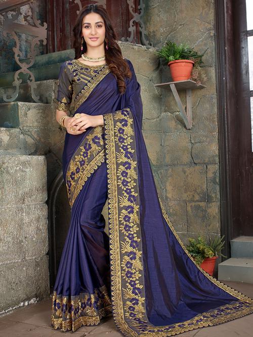 floral embroidered saree with blouse - 16319322 - Very Small Image - 1