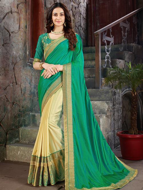 color block half & half saree with blouse - 16319325 - Very Small Image - 1
