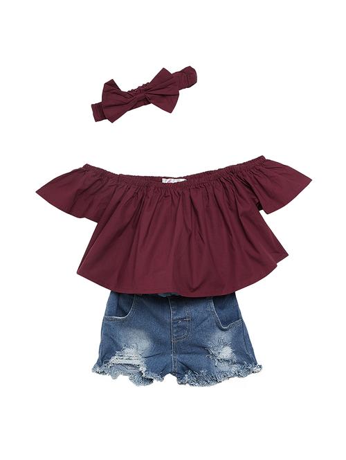 off shoulder frayed shorts set - 16319346 - Very Small Image - 1