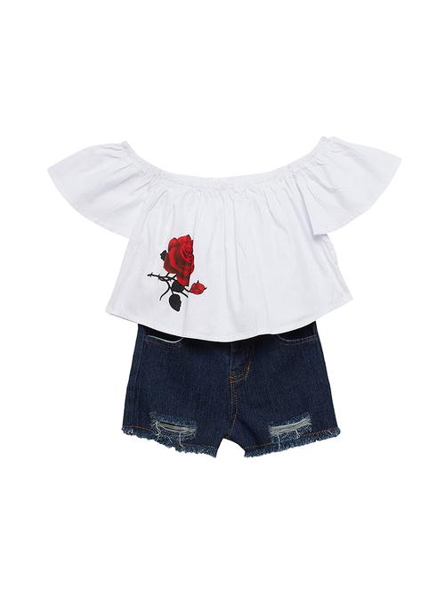 off shoulder frayed short set - 16319349 - Very Small Image - 1