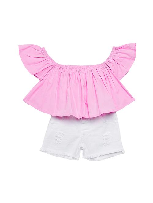 off shoulder frayed shorts set - 16319351 - Very Small Image - 1