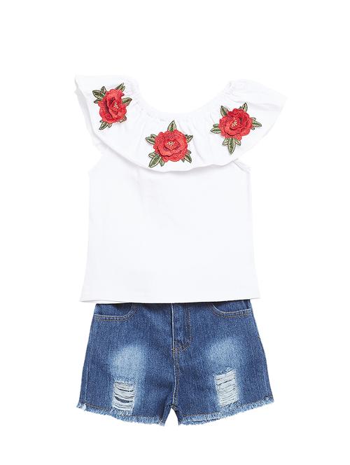 floral patched frayed shorts set - 16319352 - Very Small Image - 1