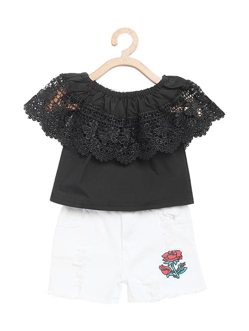 lace detail frayed short set - 16319354 - Very Small Image - 1