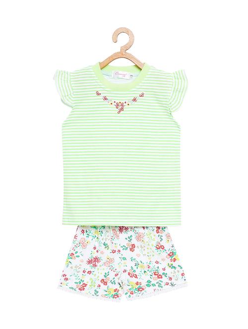 floral embroidered stripe print shorts set - 16319363 - Very Small Image - 1