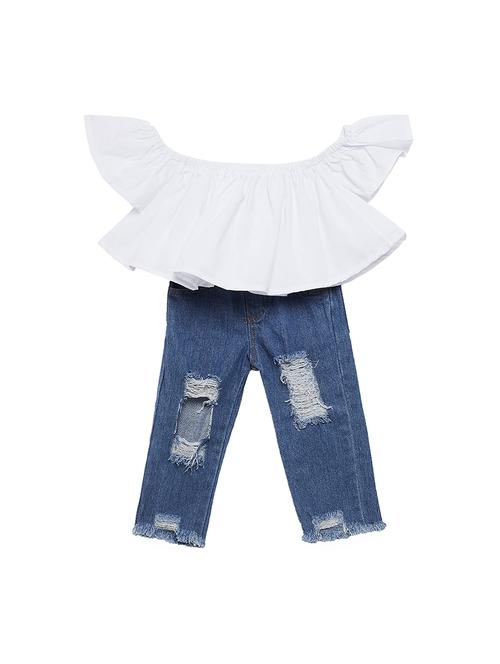 off shoulder frayed full length set - 16319368 - Very Small Image - 1