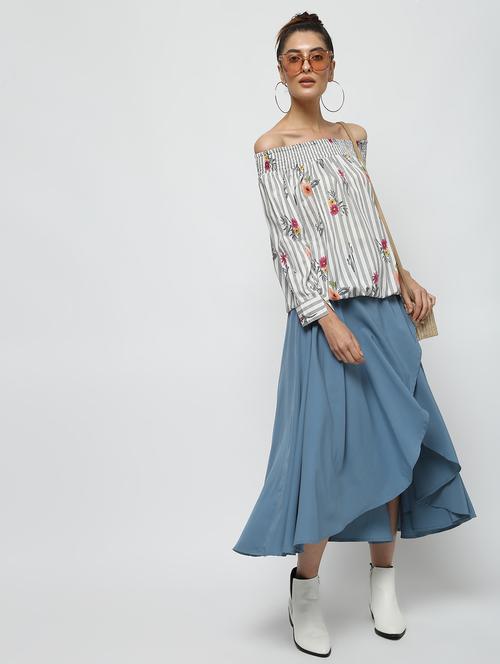 off shoulder striped blouson top - 16320263 - Very Small Image - 1