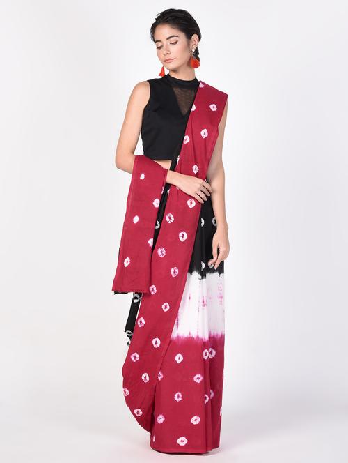 contrast shades tie & dye saree with blouse - 16320678 - Very Small Image - 1