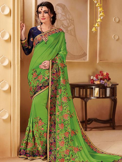 floral embroidered saree with blouse - 16321395 - Very Small Image - 1