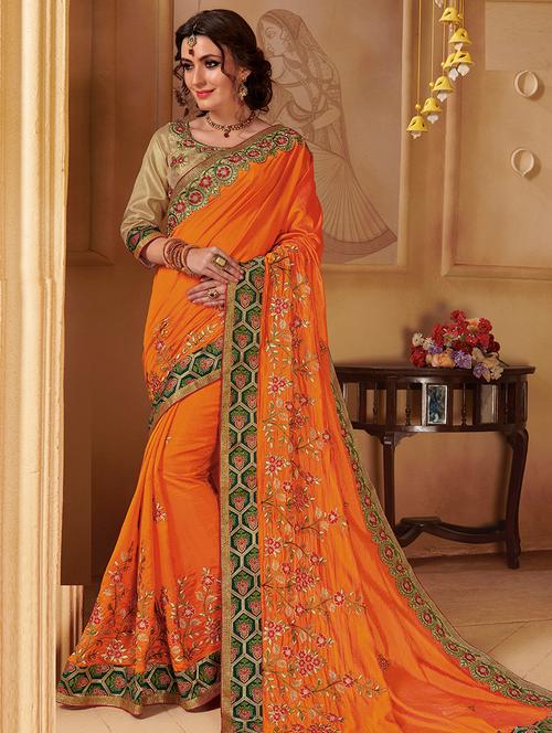 floral embroidered saree with blouse - 16321398 - Very Small Image - 1