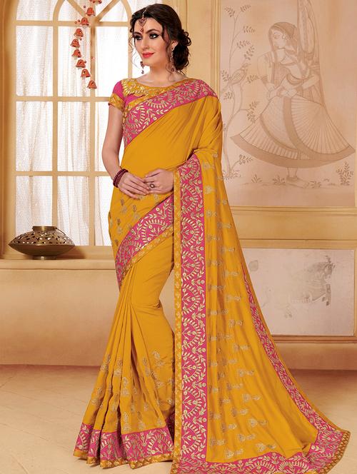 contrast border embroidered saree with blouse - 16321403 - Very Small Image - 1