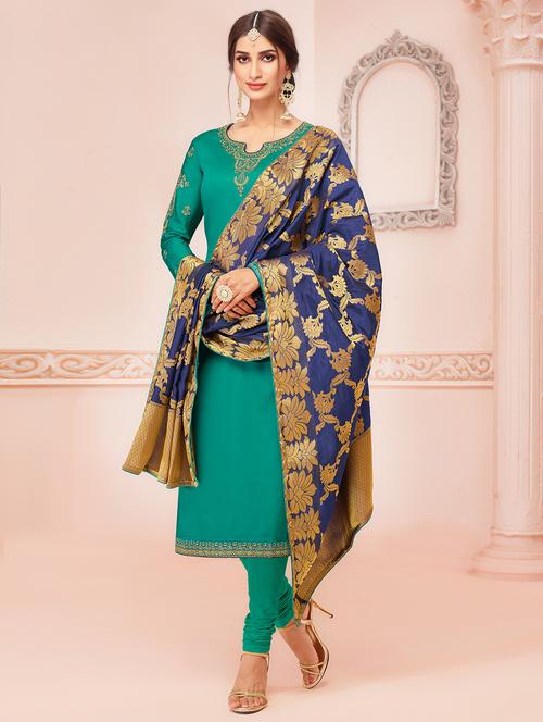 embroidered unstitched churidaar suit - 16321459 - Very Small Image - 1