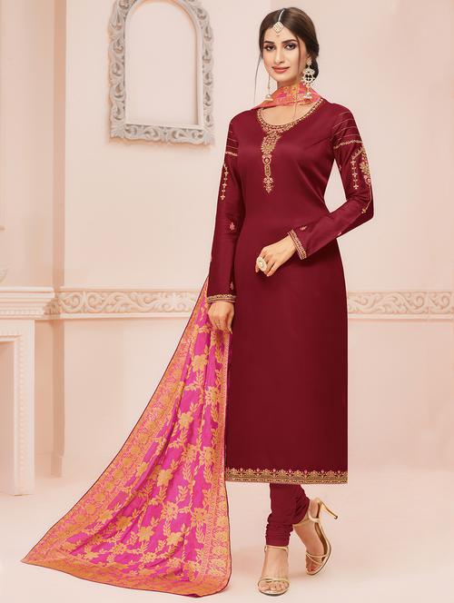 embroidered unstitched churidaar suit - 16321463 - Very Small Image - 1
