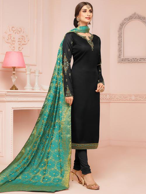 embroidered unstitched churidaar suit - 16321464 - Very Small Image - 1