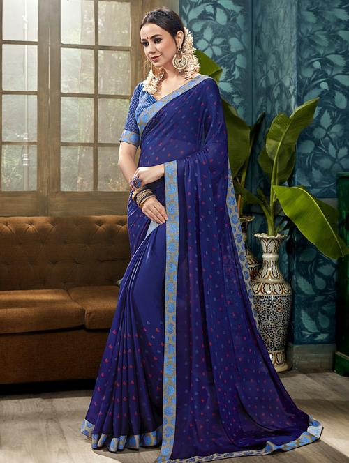 lace border printed saree with blouse - 16321613 - Very Small Image - 1