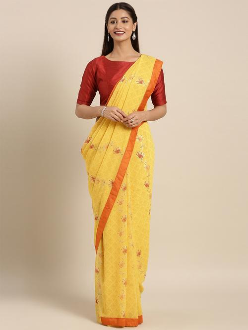 floral printed saree with blouse - 16321620 - Very Small Image - 1