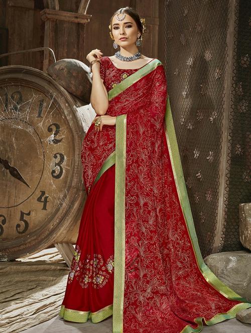 foil printed saree with blouse - 16321623 - Very Small Image - 1