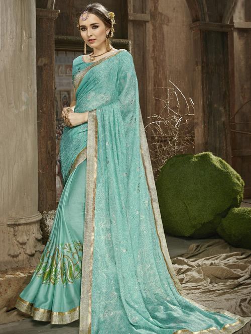 floral foil printed saree with blouse - 16321629 - Very Small Image - 1