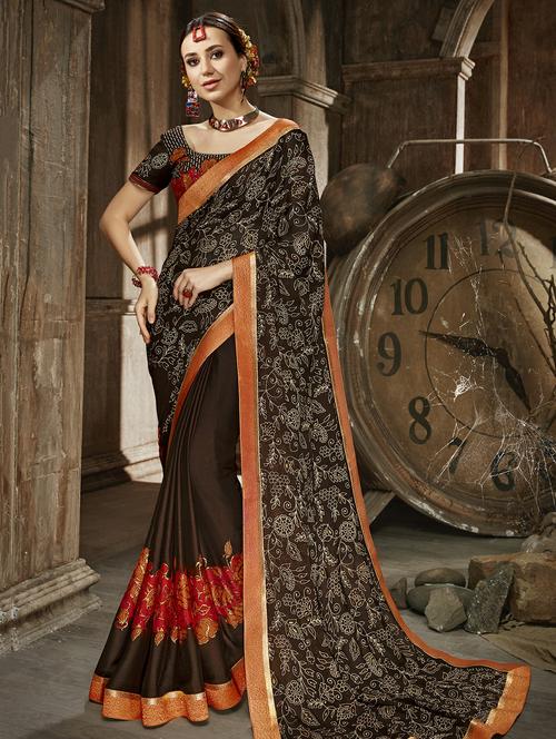 floral foil printed saree with blouse - 16321630 - Very Small Image - 1