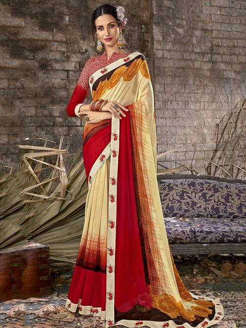 floral printed saree with blouse - 16321632 - Very Small Image - 1