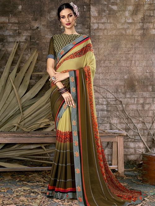 lace border printed saree with blouse - 16321634 - Very Small Image - 1