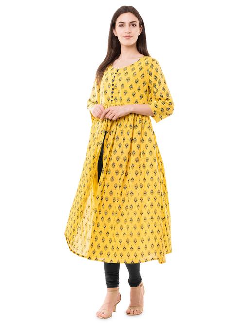 floral printed high slit kurta - 16322222 - Very Small Image - 1