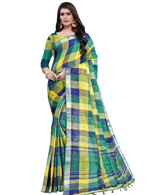 checkered woven saree with blouse - 16322492 - Very Small Image - 1
