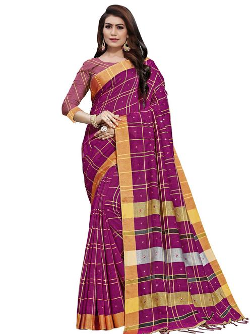 checkered woven saree with blouse - 16322495 - Very Small Image - 1