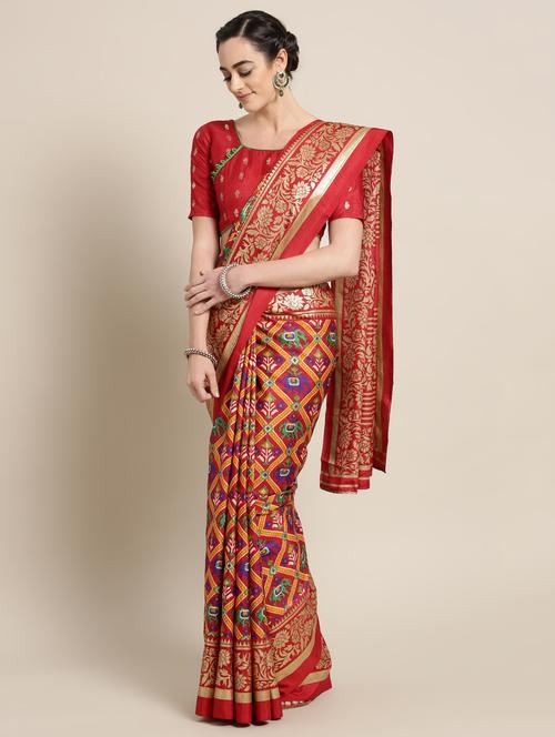 zari motifs patola saree with blouse - 16322704 - Very Small Image - 1