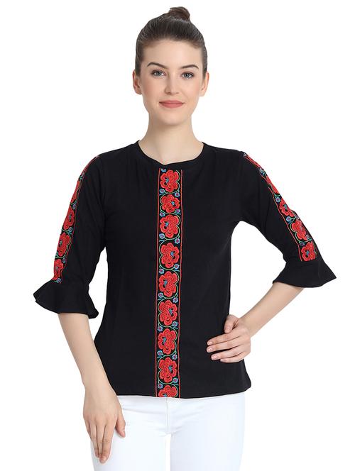 ruffle detail floral embroidered top - 16322716 - Very Small Image - 1